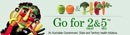 Go for 2 & 5 Fruit and Veg logo including Vegie Man